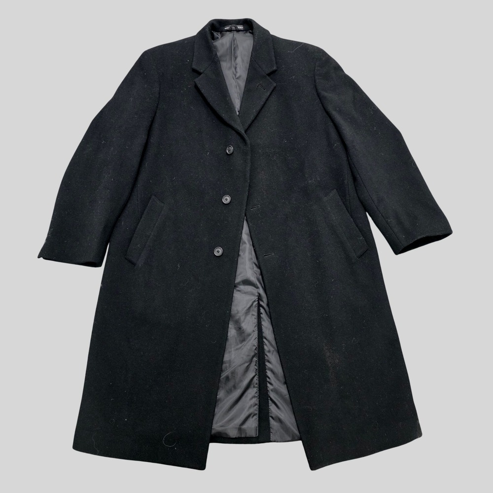 Vtg Ralph Lauren Men's Black Wool Blend Overcoat Topcoat Size 44 R Classic Style